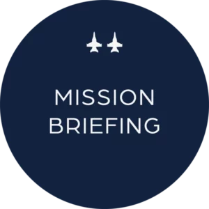Circle with three planes above the text "Mission Briefing"