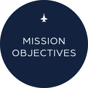 Circle with one plane above the text "Mission Objectives"