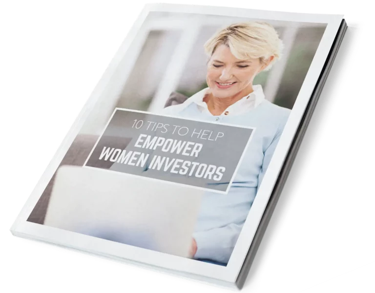 Image of a guide book titled "10 Tips to Help Empower Women Investors"