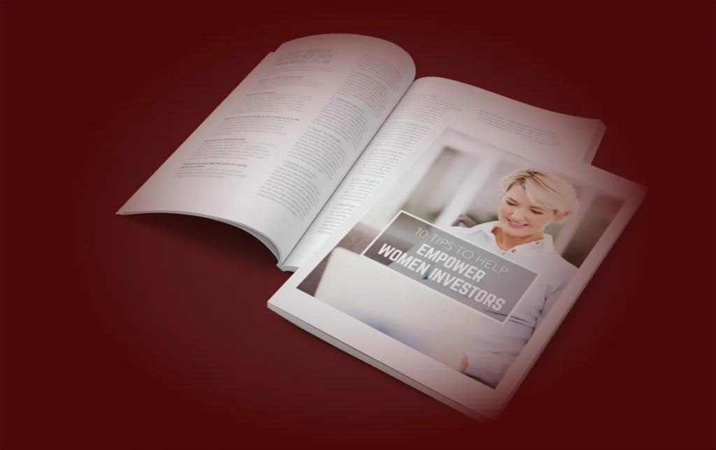 Image of a guide book titled "10 Tips to Help Empower Women Investors"